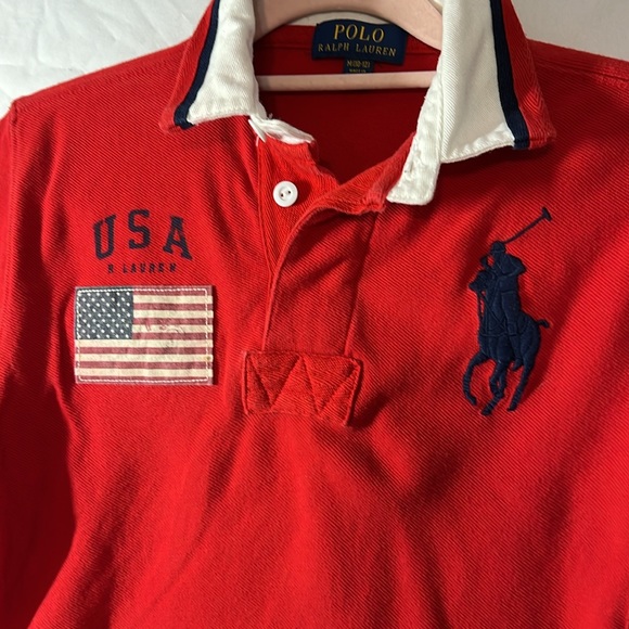Boys Polo Ralph Lauren Red White Blue Short Sleeve Polo Shirt- Size Boys M 10-12 - Picture 2 of 5
